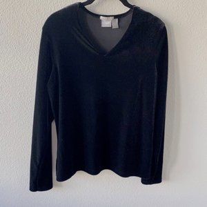 Black Velvet Shirt V Neck Long Sleeve Blouse